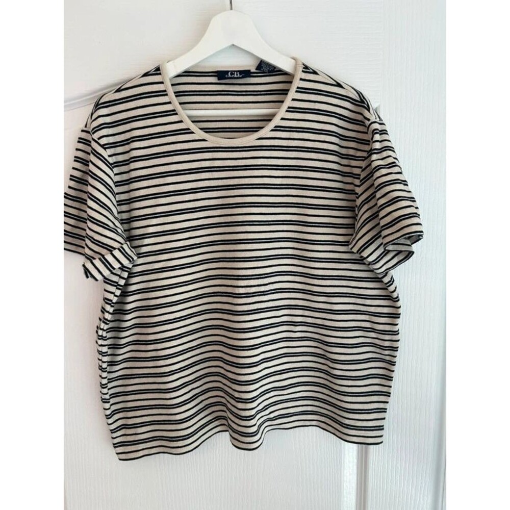Vintage CB Casual Women Large Striped Shirt 100% Cotton Coastal Grandma Preppy